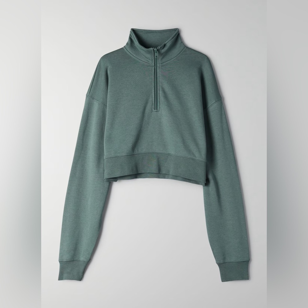 Tna Airy Fleece Boyfriend 1/4 Zip Sweatshirt Green Size Small Cozy Loungewear - Picture 4 of 9